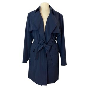 Banana Republic Womens XL Navy Blue Drapey Soft Trench Coat Duster Jacket Chic
